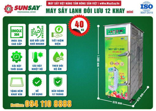 Máy sấy lạnh đối lưu 12 khay sấy đa dạng thực phẩm, trái cây