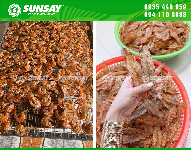 Tôm sấy khô và tôm sấy dẻo thành phẩm cho màu đẹp và khô đều không bị cháy xém